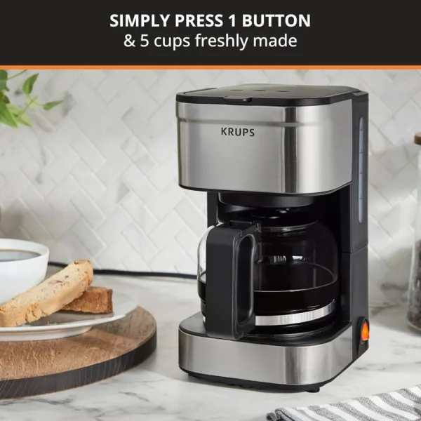 Simply Brew Compact 5 Cup Coffee Maker: Stainless Steel Design, Pause & Brew, Keep Warm, Reusable Filter, Drip-Free Carafe – Image 2