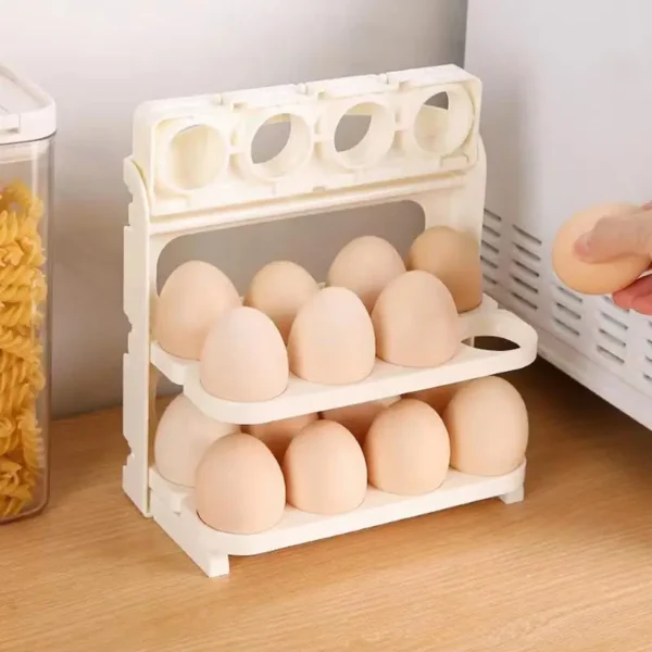 Egg Organizer For Refrigerator Foldable Egg Storage Box 3 Tiers Fridge Egg Organizer Portable Egg Rack Egg Dispenser – Image 2