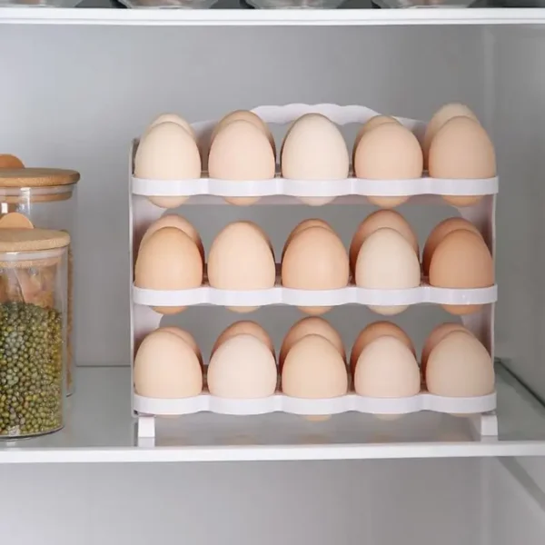 Egg Organizer For Refrigerator Foldable Egg Storage Box 3 Tiers Fridge Egg Organizer Portable Egg Rack Egg Dispenser – Image 4