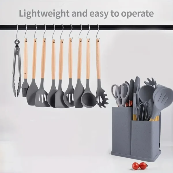 19PCS Heat - Resistant Silicone Kitchen Utensils Set Non - Stick Tools & Knives in Bamboo Kitchen Gadgets Cooking Utensils Set – Image 2