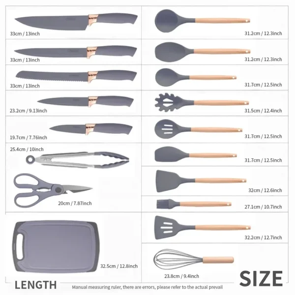 19PCS Heat - Resistant Silicone Kitchen Utensils Set Non - Stick Tools & Knives in Bamboo Kitchen Gadgets Cooking Utensils Set – Image 4