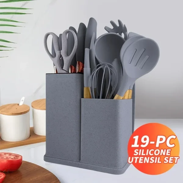 19PCS Heat - Resistant Silicone Kitchen Utensils Set Non - Stick Tools & Knives in Bamboo Kitchen Gadgets Cooking Utensils Set – Image 5