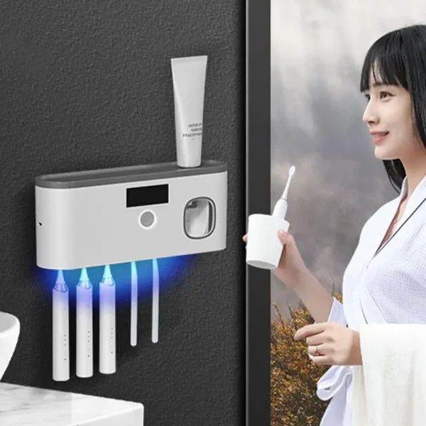 Toothbrush Wall Holder UV Tooth Brush Holder Wall With Toothpaste Dispenser LCD Digital Display Bathroom Supplies USB – Image 2