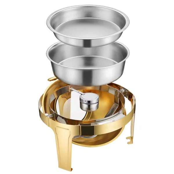 Luxury Large Stainless Steel Chafing Dish Gold 6.5L Big Roll Top Round Catering Chafing Dish Food Warmer - Image 4