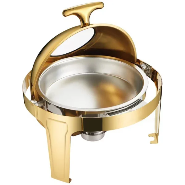 Luxury Large Stainless Steel Chafing Dish Gold 6.5L Big Roll Top Round Catering Chafing Dish Food Warmer - Image 3