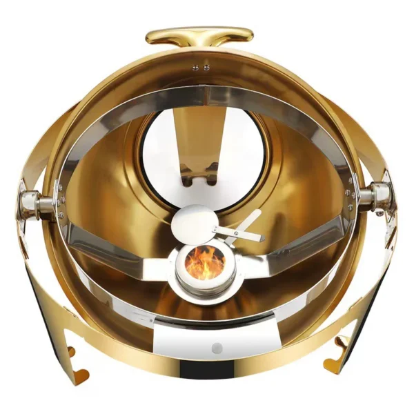 Luxury Large Stainless Steel Chafing Dish Gold 6.5L Big Roll Top Round Catering Chafing Dish Food Warmer - Image 5