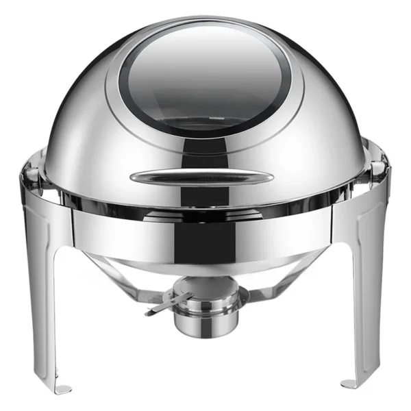 Luxury Large Stainless Steel Chafing Dish Gold 6.5L Big Roll Top Round Catering Chafing Dish Food Warmer - Image 6