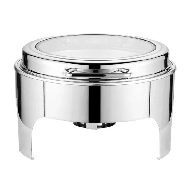 High Quality  Hydraulic Round 6L Chafing Dish with Big  Glass Lid Buffet Chafer Stove Food Warmer