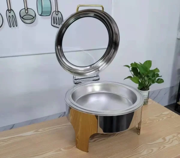 High Quality  Hydraulic Round 6L Chafing Dish with Big  Glass Lid Buffet Chafer Stove Food Warmer - Image 2