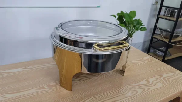 High Quality  Hydraulic Round 6L Chafing Dish with Big  Glass Lid Buffet Chafer Stove Food Warmer - Image 3