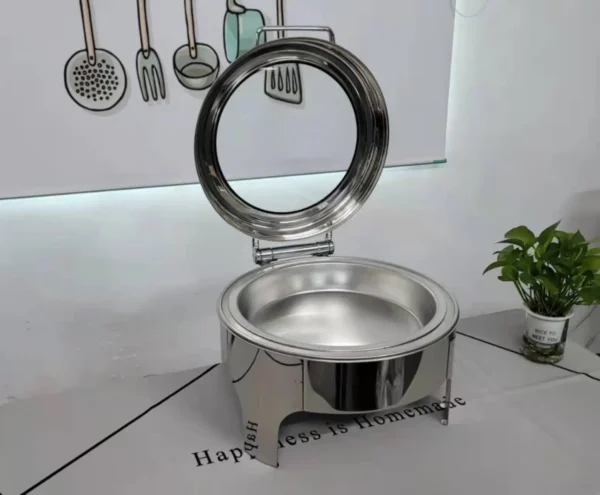 High Quality  Hydraulic Round 6L Chafing Dish with Big  Glass Lid Buffet Chafer Stove Food Warmer - Image 4