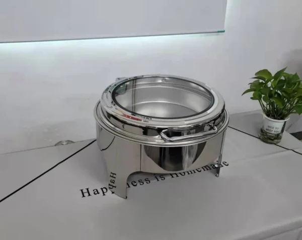 High Quality  Hydraulic Round 6L Chafing Dish with Big  Glass Lid Buffet Chafer Stove Food Warmer - Image 5