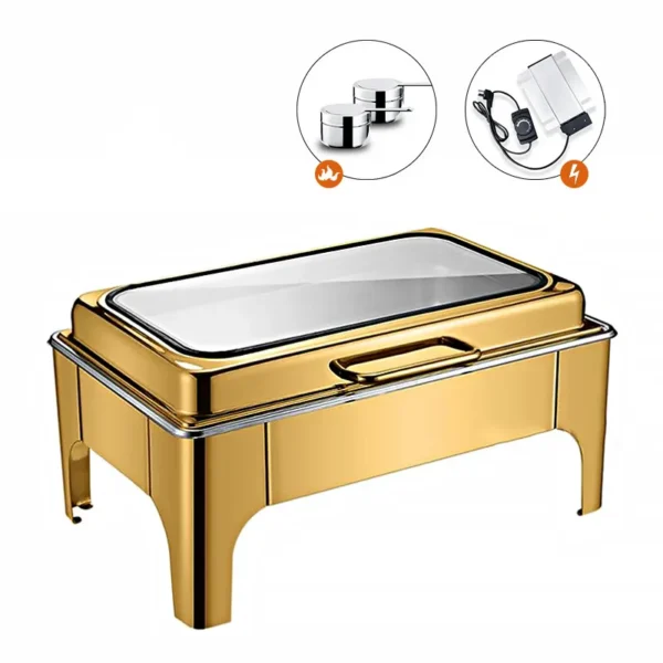 Table catering equipment gold luxury stainless steel buffet chafing dishes induction food warmer set buffet for catering - Image 2